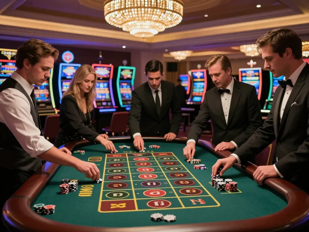 Players engaging at a roulette table, capturing the excitement of fly88 gaming.
