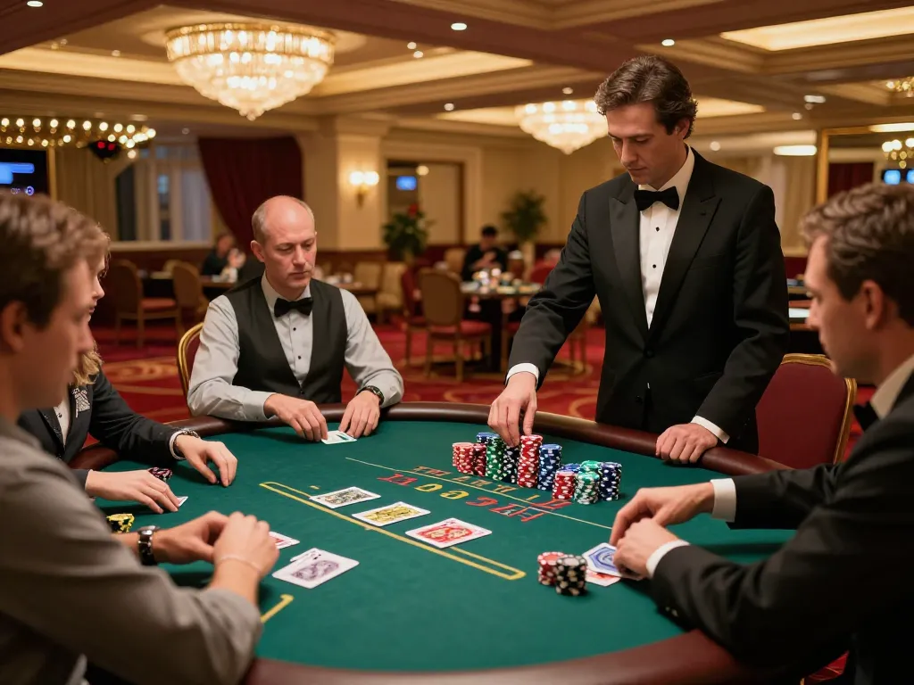 Players enjoying an intense blackjack game at hubet casino, showcasing excitement and strategy.