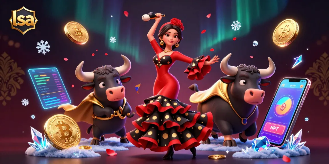 Experience lsa online thrill with a stunning flamenco dancer and a fighting bull amid casino elements.