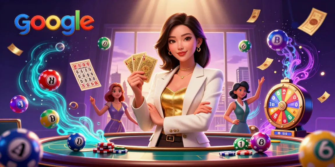 Engagieren Sie sich in die aufregende Welt des Glücksspiels in einem glamourösen Casino mit Google-Branding.
