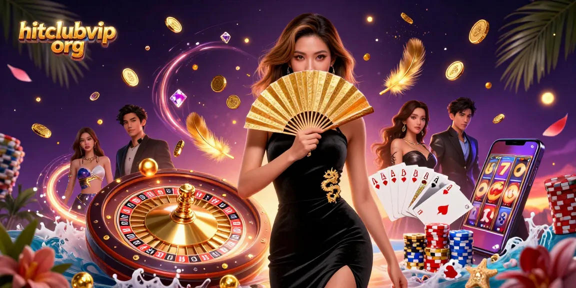 Experience exciting gameplay at hitclubvip org with a stunning Asian woman in a luxurious casino setting.