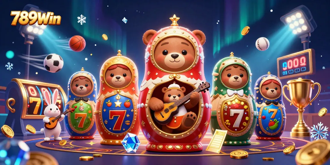 Experience exciting gambling with 789Win's vibrant 3D casino illustration filled with diverse characters.