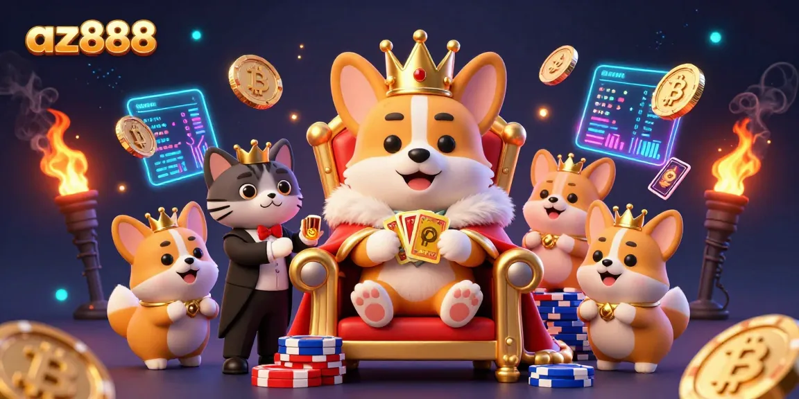 Experience thrilling wins with az888 in this vibrant 3D illustration of a corgi-themed casino scene.