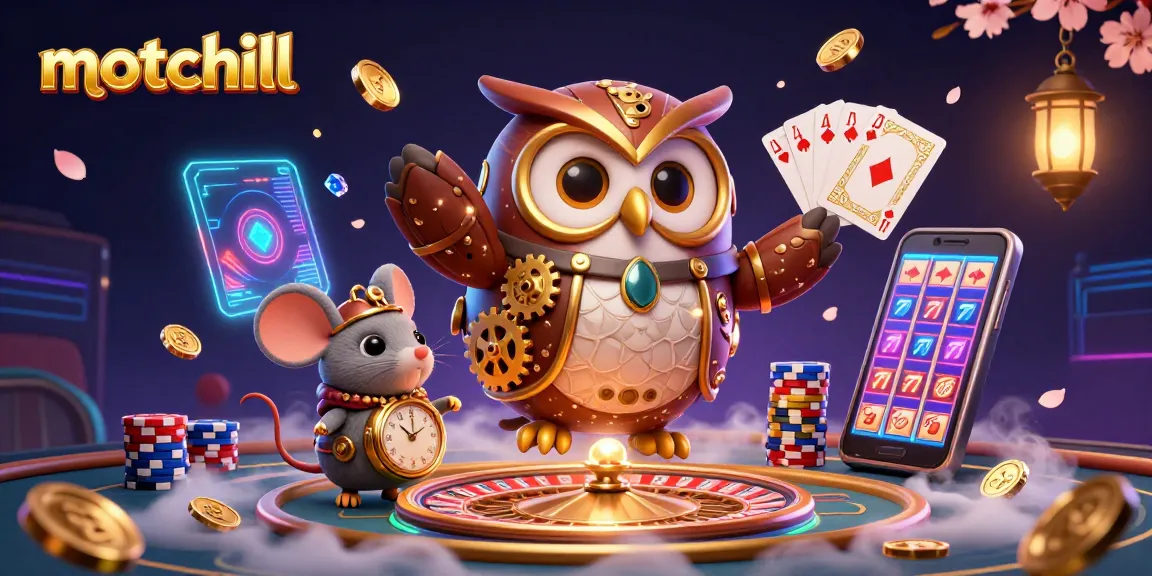 Spin to win with motchill's vibrant 3D casino illustration featuring exciting game elements.