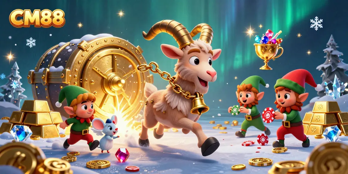 Engage with CM88's festive and thrilling casino experience featuring whimsical characters and vibrant treasures.