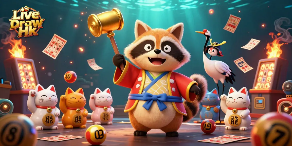 Engage with Live Draw Hk results featuring vibrant lottery elements and joyful characters in a dynamic illustration.