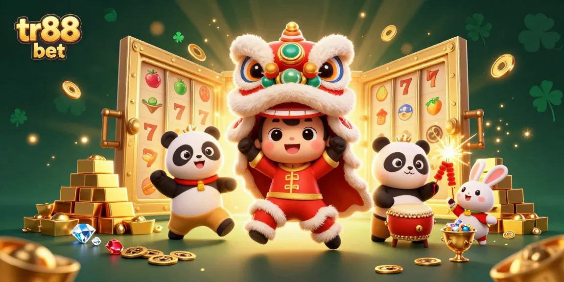 Experience the thrill of tr88 bet with this vibrant scene featuring lucky symbols, lively characters, and casino excitement.