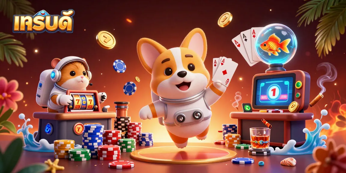 Play exciting games at a casino featuring แบรนด์ elements in a vibrant 3D illustration.