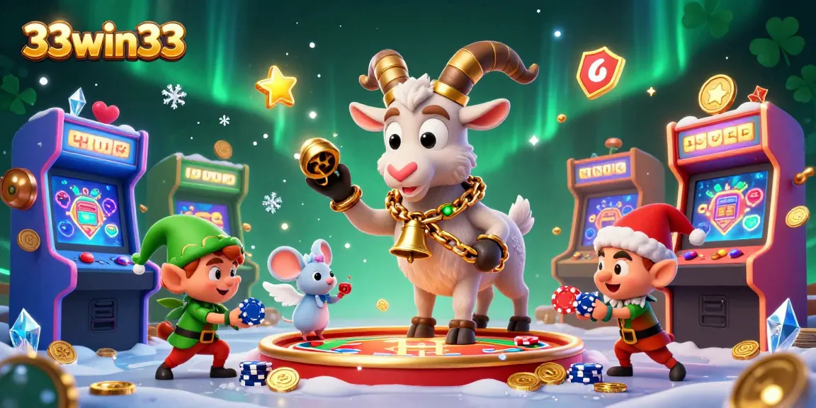 Experience the excitement with 33win33 in a lively casino scene featuring whimsical characters.