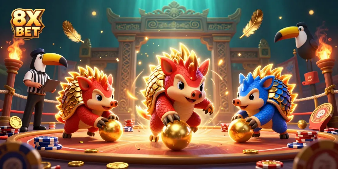 Experience the excitement with 8X BET as pangolins compete in a vibrant casino scene.
