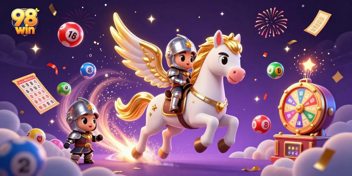 Experience the excitement of 98 win with colorful lottery games and vibrant characters.