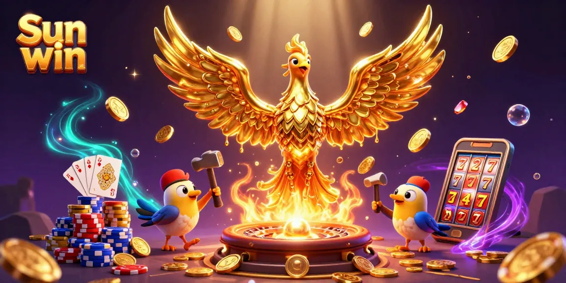 Experience the thrill of Sun win with golden phoenix, sparkling gems, and casino action.