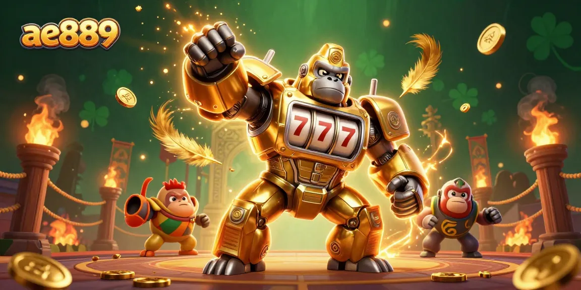 Experience thrilling gameplay at ae889 with a golden gorilla mech championing casino victories.