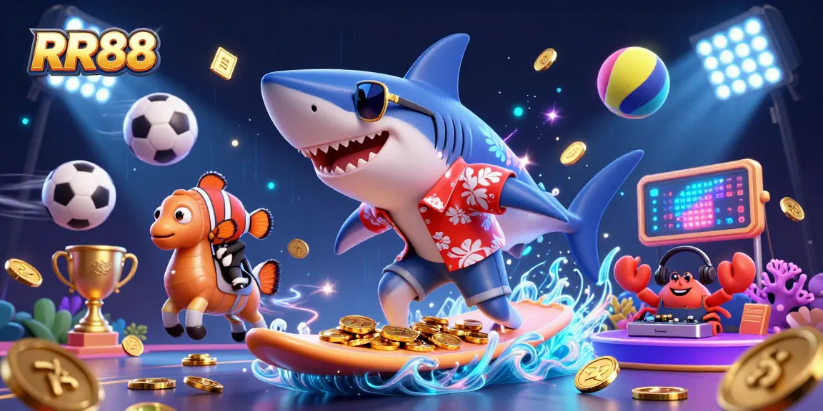Experience the thrill of RR88 with exciting games and vibrant characters on a dynamic, illustrated stage.