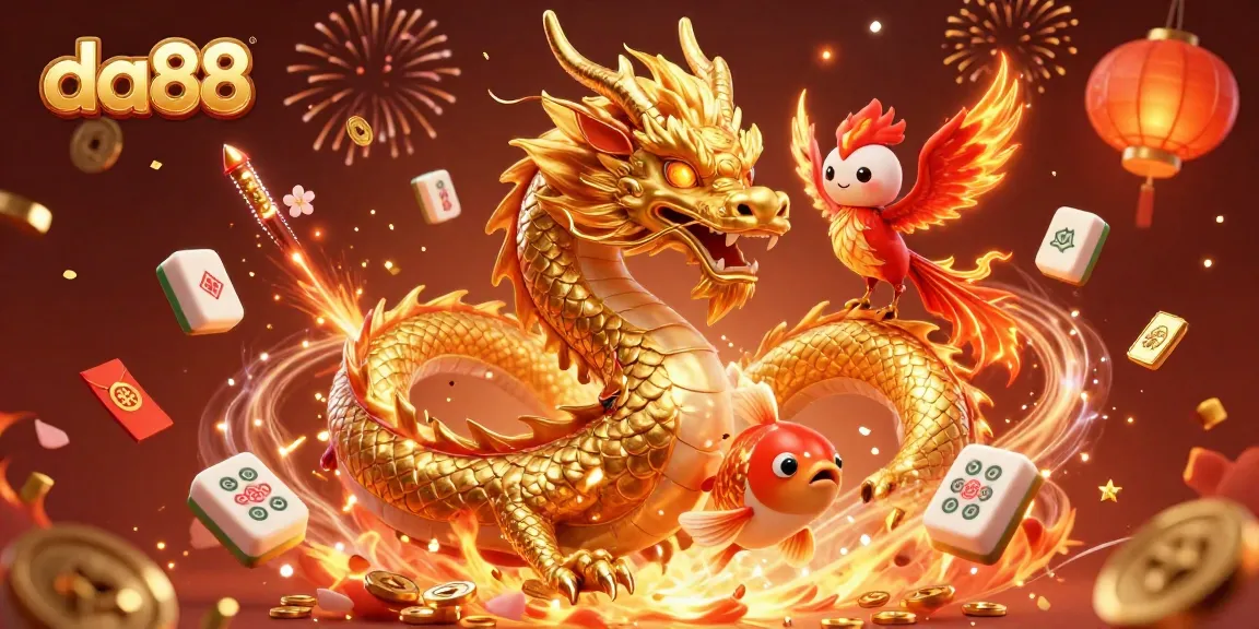 Experience the thrill of sports betting at da88 with enchanting elements like a golden dragon and koi fish.