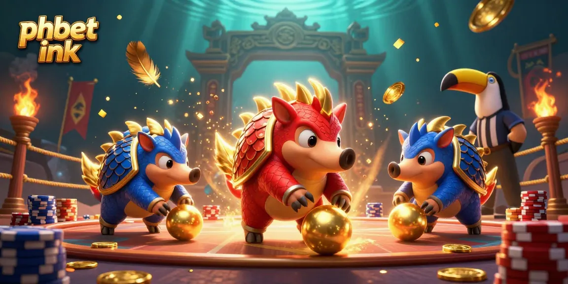 Experience thrilling bets with phbet ink as pangolins roll into golden balls amidst spinning poker chips.