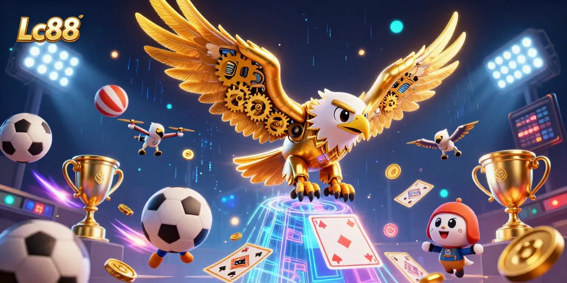 Experience thrilling action at LC88 with dynamic sports elements and a majestic eagle in 3D.